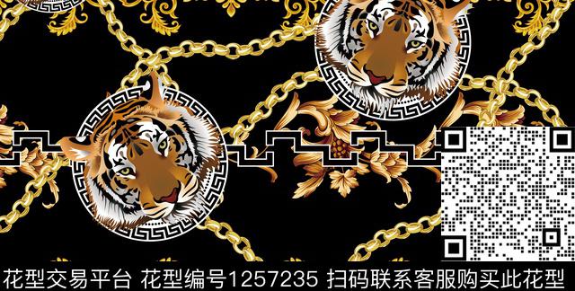 大牌男装老虎金色数码印花花型下载（图片编号: 1257235） - 瓦栏（Walan）