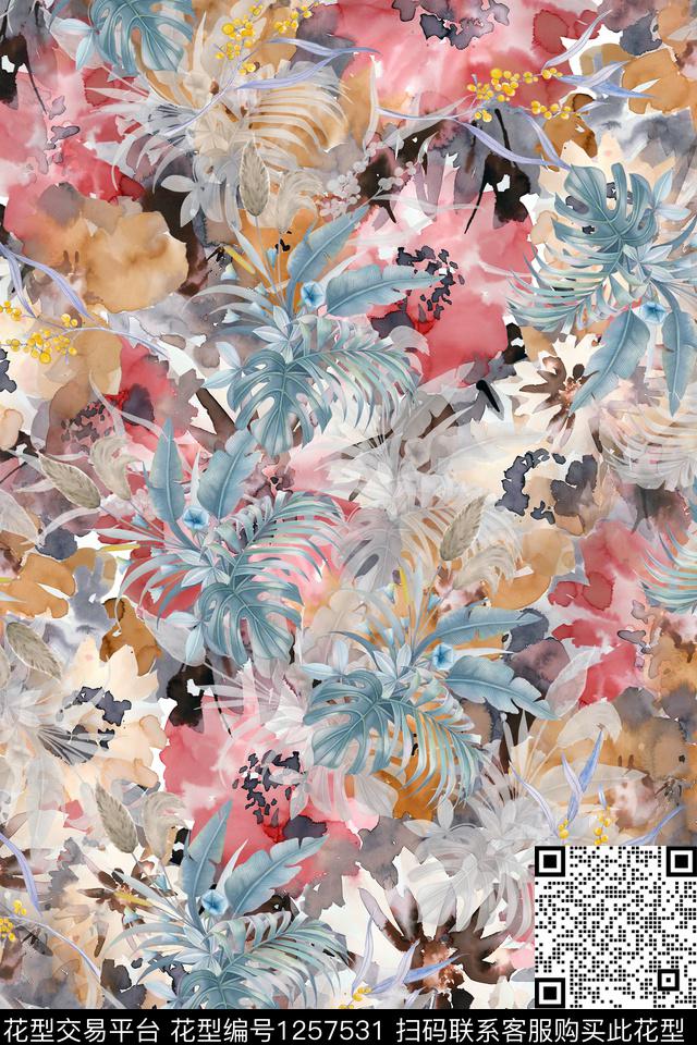 H1841488.tif - 1257531 - 花卉 底纹 满版散花 - 数码印花花型 － 女装花型设计 － 瓦栏