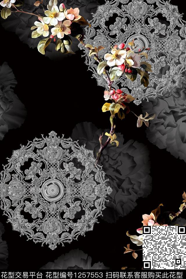 曼陀罗花卉古典花纹数码印花花型下载（图片编号: 1257553） - 瓦栏（Walan）