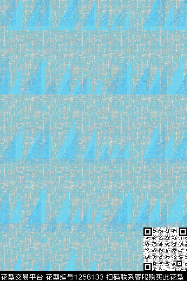 蓝三角.jpg - 1258133 - 大牌风 几何 蒂芙尼蓝 - 数码印花花型 － 女装花型设计 － 瓦栏