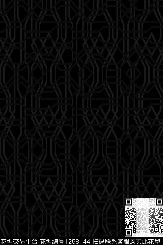 暗纹（黑底）.jpg - 1258144 - 大牌风 几何波普 典雅稳重 - 传统印花花型 － 女装花型设计 － 瓦栏