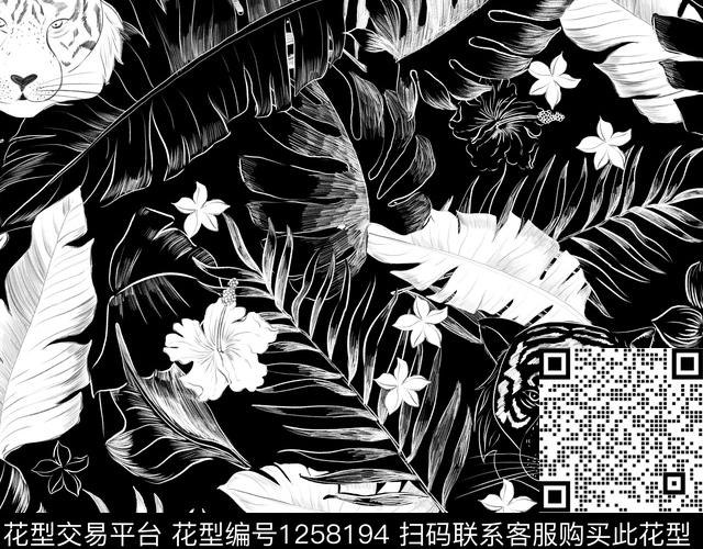 lea1-1.jpg - 1258194 - 热带花型 老虎 绿植树叶 - 数码印花花型 － 女装花型设计 － 瓦栏