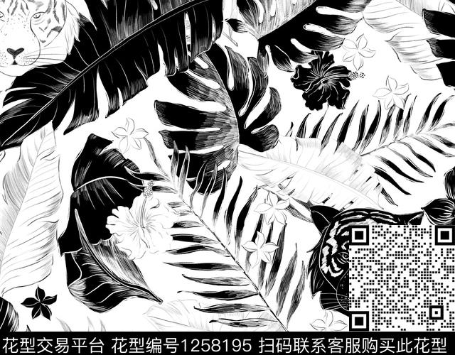 lea1-2.jpg - 1258195 - 热带花型 老虎 绿植树叶 - 数码印花花型 － 女装花型设计 － 瓦栏