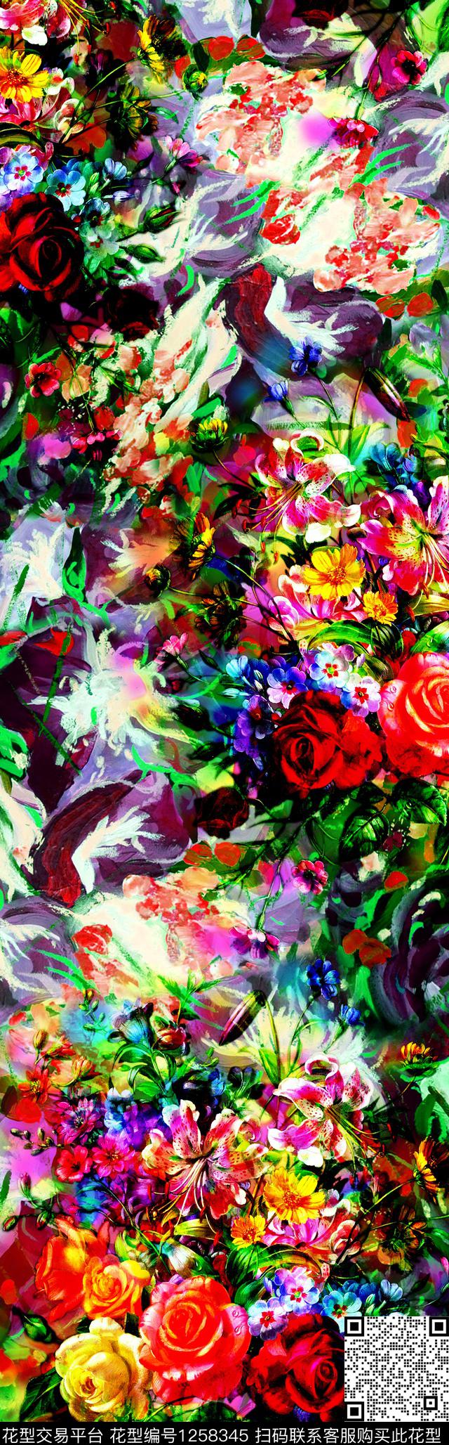 Y19C0111.jpg - 1258345 - 手绘花卉 抽象花卉 披肩长巾 - 数码印花花型 － 长巾花型设计 － 瓦栏