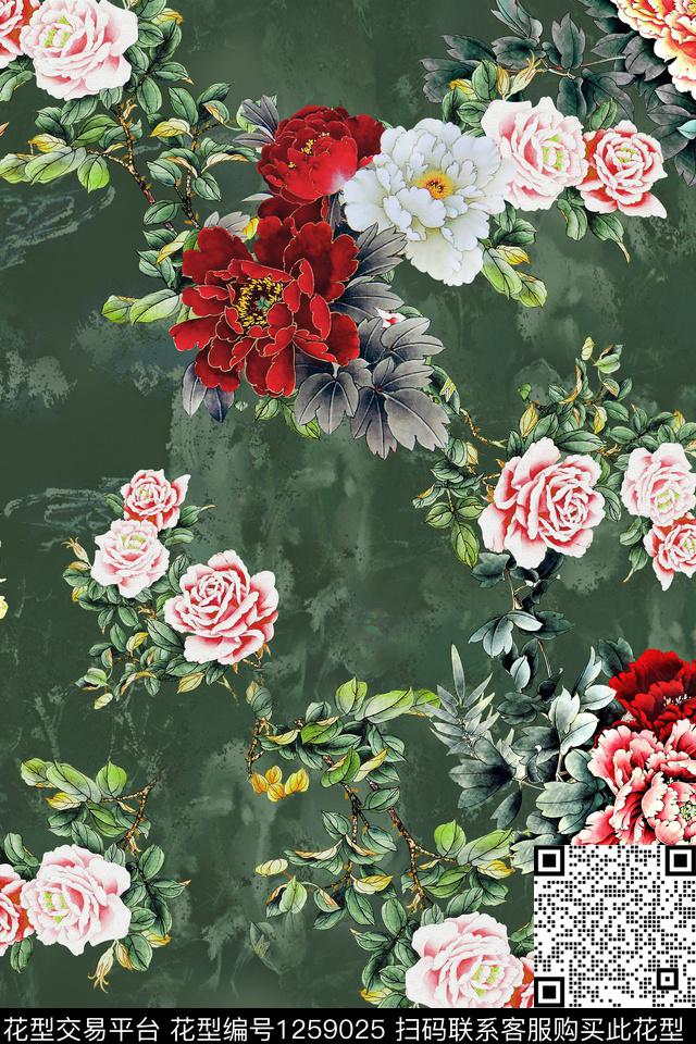 牡丹花-分层.jpg - 1259025 - 花卉 数码花型 1/2接 - 数码印花花型 － 女装花型设计 － 瓦栏