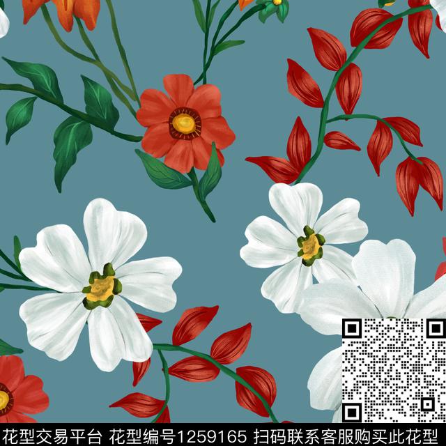 复古大牌风花卉传统印花花型下载（图片编号: 1259165） - 瓦栏（Walan）