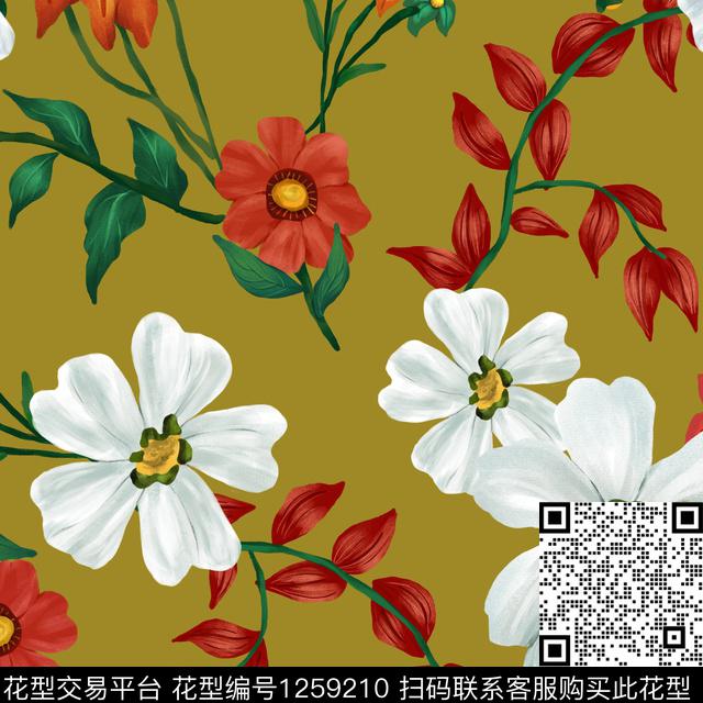 复古大牌风花卉传统印花花型下载（图片编号: 1259210） - 瓦栏（Walan）