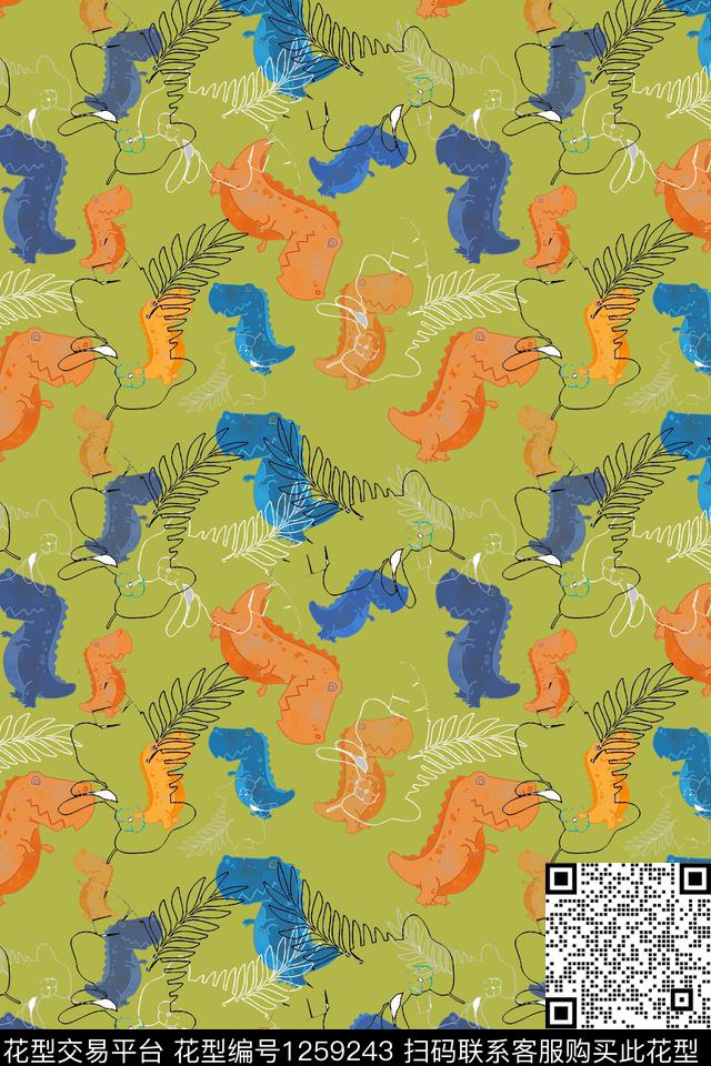 191008-恐龙主题-1-00.jpg - 1259243 - 动物 恐龙 卡通婴童图案 - 数码印花花型 － 童装花型设计 － 瓦栏