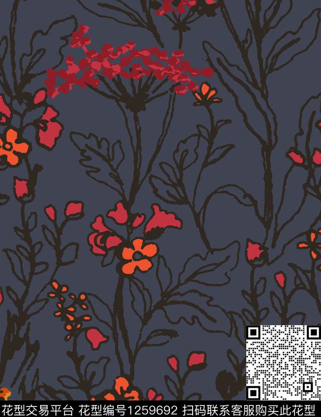 印花时尚花卉传统印花花型下载（图片编号: 1259692） - 瓦栏（Walan）