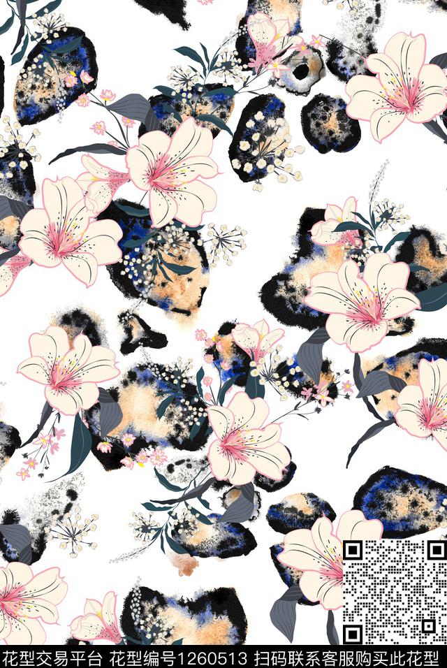 豹纹小碎花百合数码印花花型下载（图片编号: 1260513） - 瓦栏（Walan）