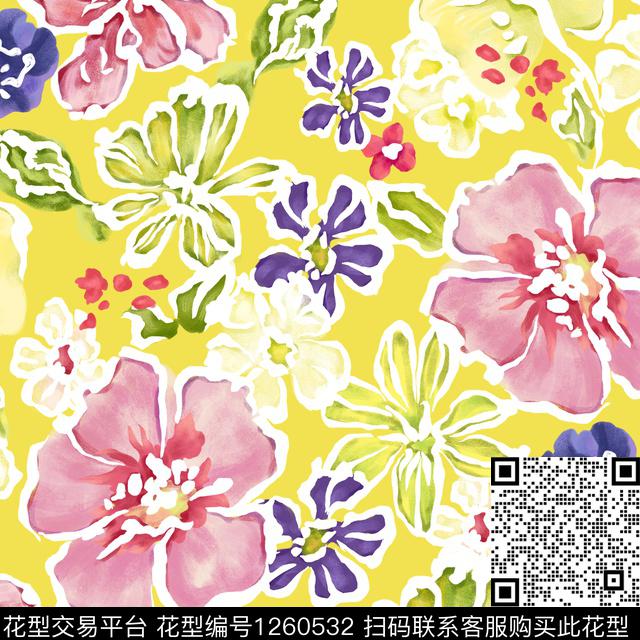 花卉大牌风绿植树叶传统印花花型下载（图片编号: 1260532） - 瓦栏（Walan）