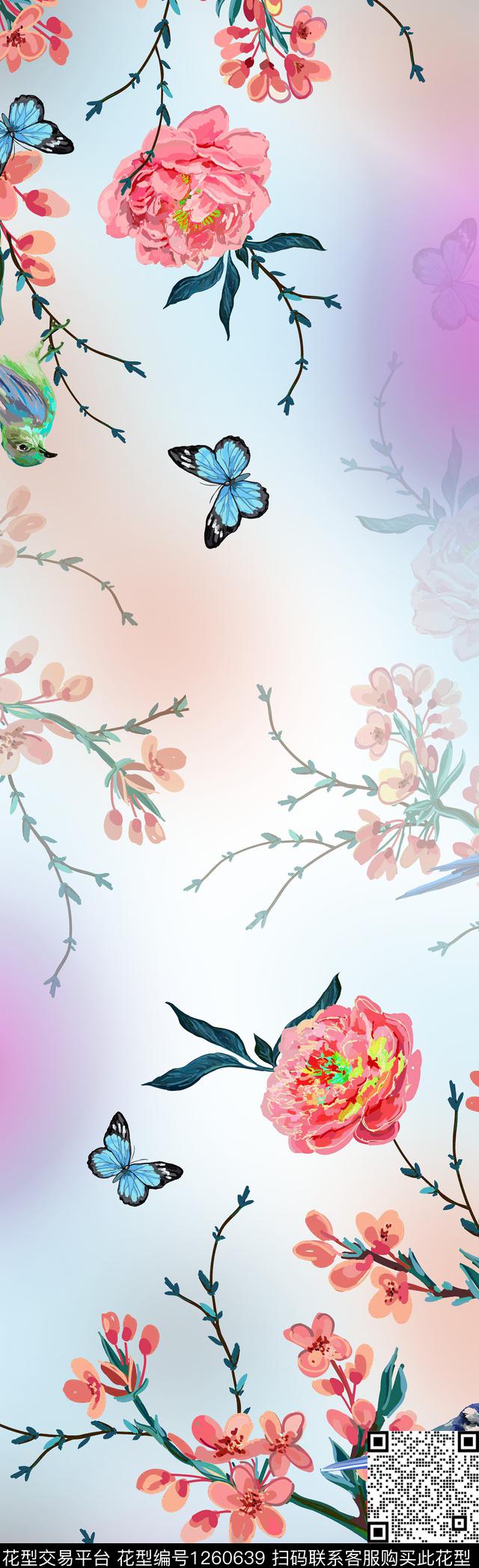 梅花围巾蝴蝶数码印花花型下载（图片编号: 1260639） - 瓦栏（Walan）