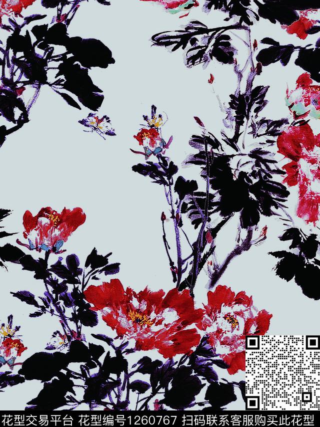 190927-03.jpg - 1260767 - 数码花型 水墨风 花卉 - 数码印花花型 － 女装花型设计 － 瓦栏