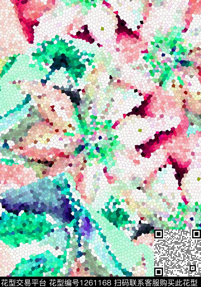 抽象花卉肌理格子数码印花花型下载（图片编号: 1261168） - 瓦栏（Walan）