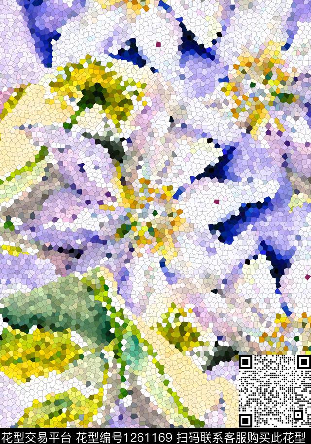 抽象花卉肌理格子数码印花花型下载（图片编号: 1261169） - 瓦栏（Walan）