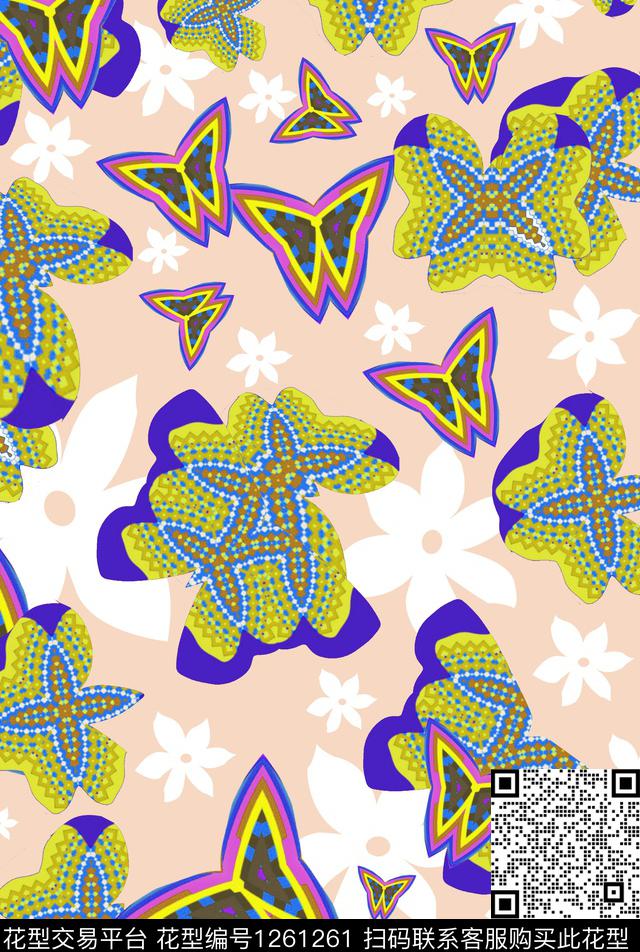 抽象蝴蝶.jpg - 1261261 - 数码花型 抽象 蝴蝶 - 数码印花花型 － 女装花型设计 － 瓦栏