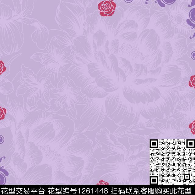 191002.jpg - 1261448 - 花卉 大牌风 藤蔓 - 传统印花花型 － 方巾花型设计 － 瓦栏