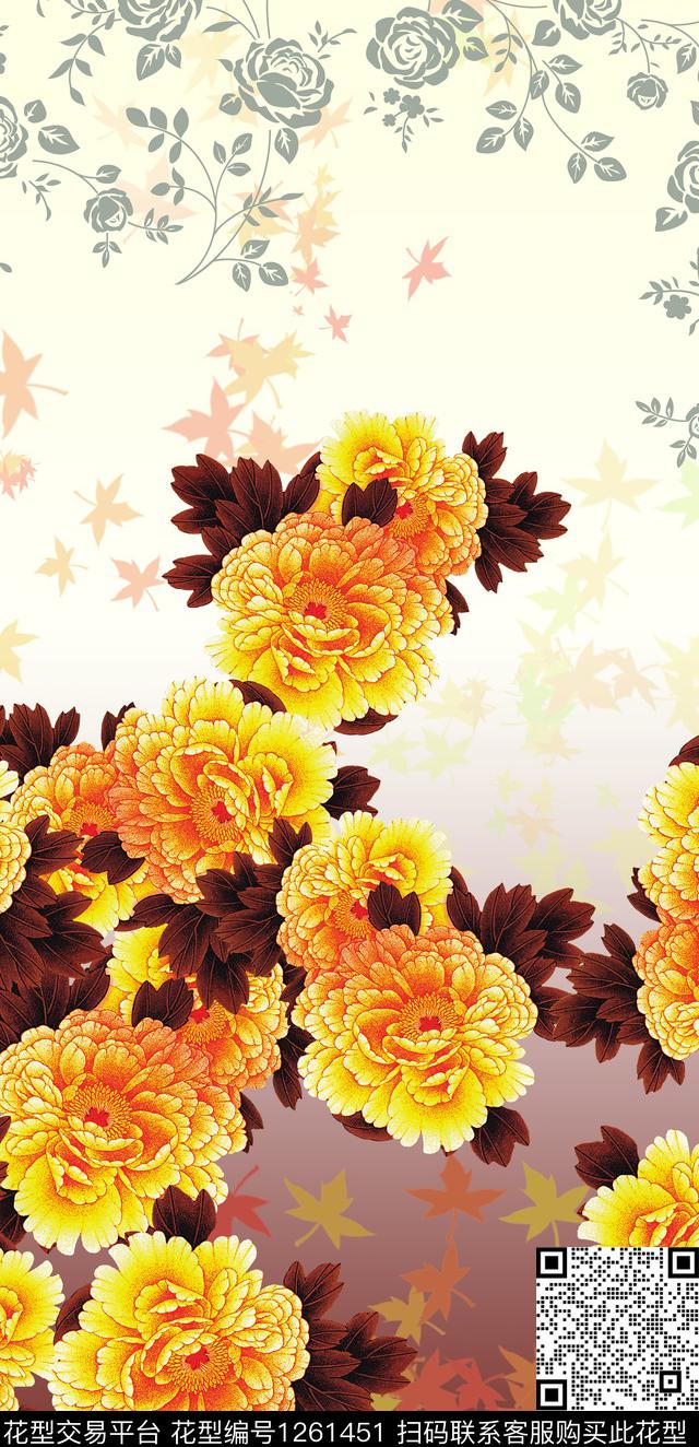 未标题-1.jpg - 1261451 - 花卉 大牌风 香云纱 - 数码印花花型 － 女装花型设计 － 瓦栏