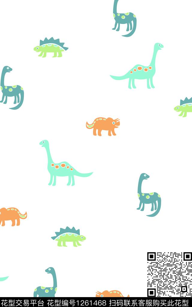 恐龙-1.jpg - 1261468 - 动物 恐龙 卡通动物 - 传统印花花型 － 童装花型设计 － 瓦栏