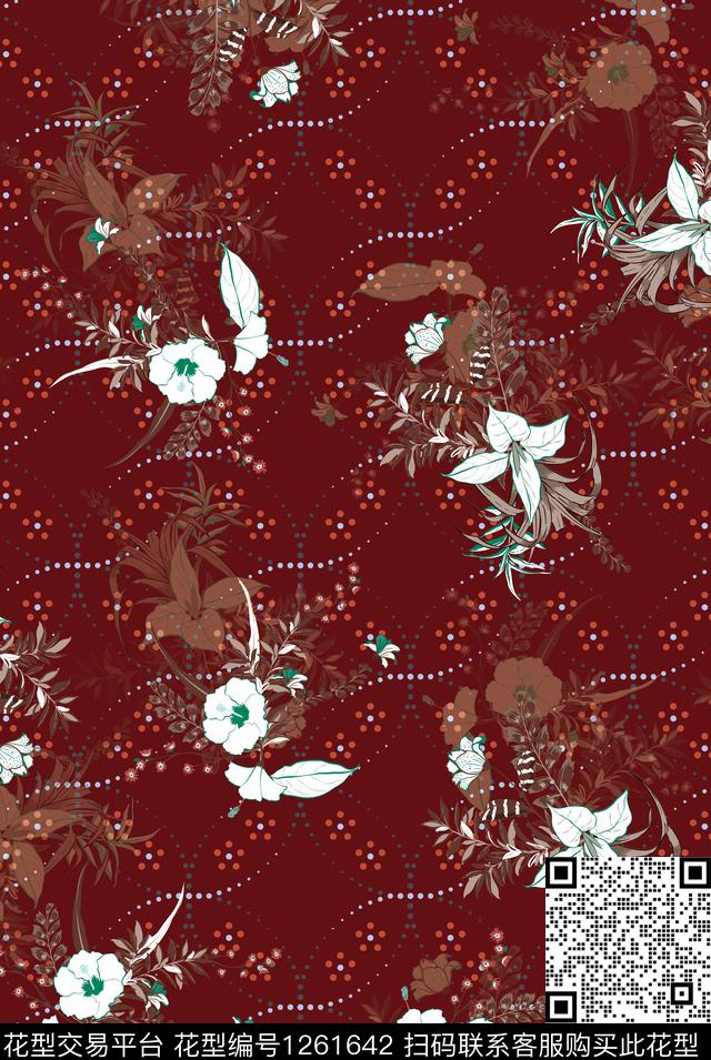 植物中国风国画数码印花花型下载（图片编号: 1261642） - 瓦栏（Walan）