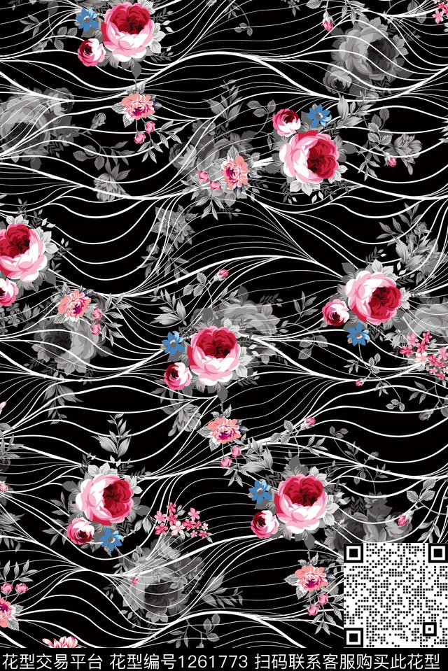 植物中国风国画数码印花花型下载（图片编号: 1261773） - 瓦栏（Walan）