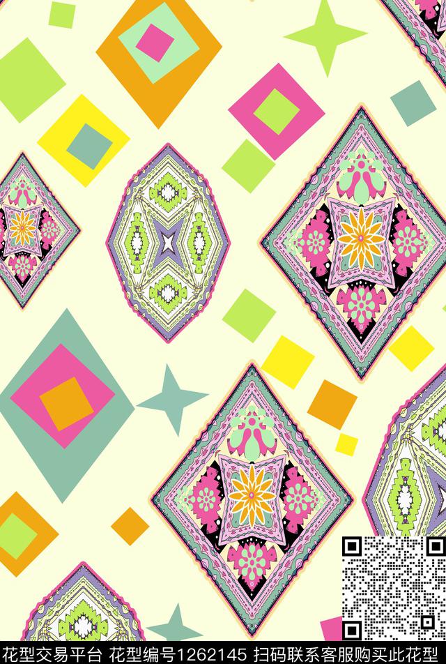 民族风格子风格.jpg - 1262145 - 民族风 波西米亚 格子 - 传统印花花型 － 女装花型设计 － 瓦栏