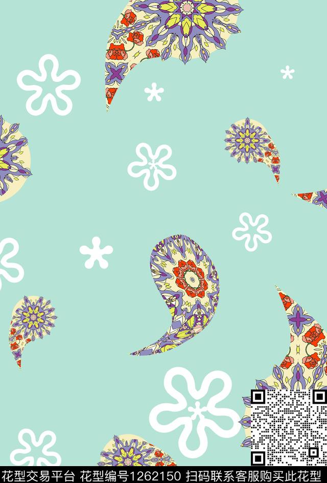 佩丝利风格2.jpg - 1262150 - 民族风 佩斯利 波西米亚 - 传统印花花型 － 女装花型设计 － 瓦栏