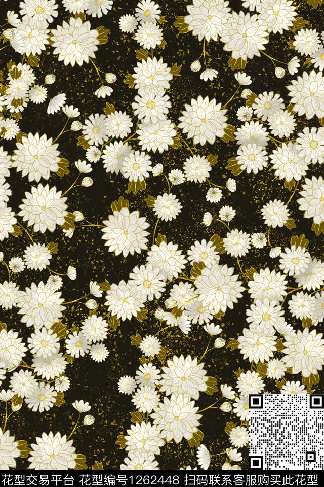 20190933.jpg - 1262448 - 中国 古典花纹 小雏菊 - 传统印花花型 － 女装花型设计 － 瓦栏