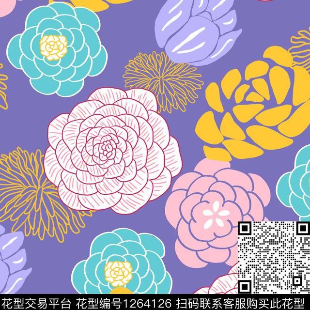 天堂花园3定稿(a).jpg - 1264126 - 大牌风 花卉 潮牌 - 传统印花花型 － 女装花型设计 － 瓦栏