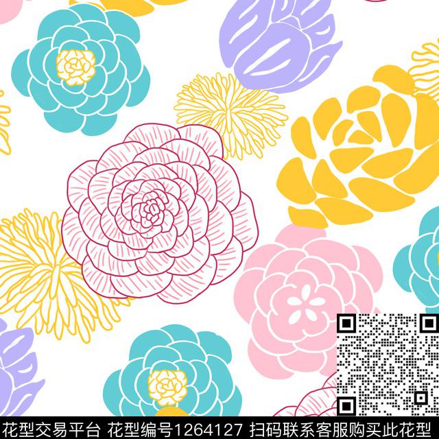 大牌风花卉潮牌传统印花花型下载（图片编号: 1264127） - 瓦栏（Walan）