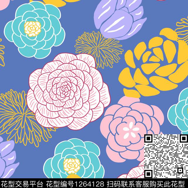 天堂花园3定稿.jpg - 1264128 - 大牌风 花卉 潮牌 - 传统印花花型 － 女装花型设计 － 瓦栏