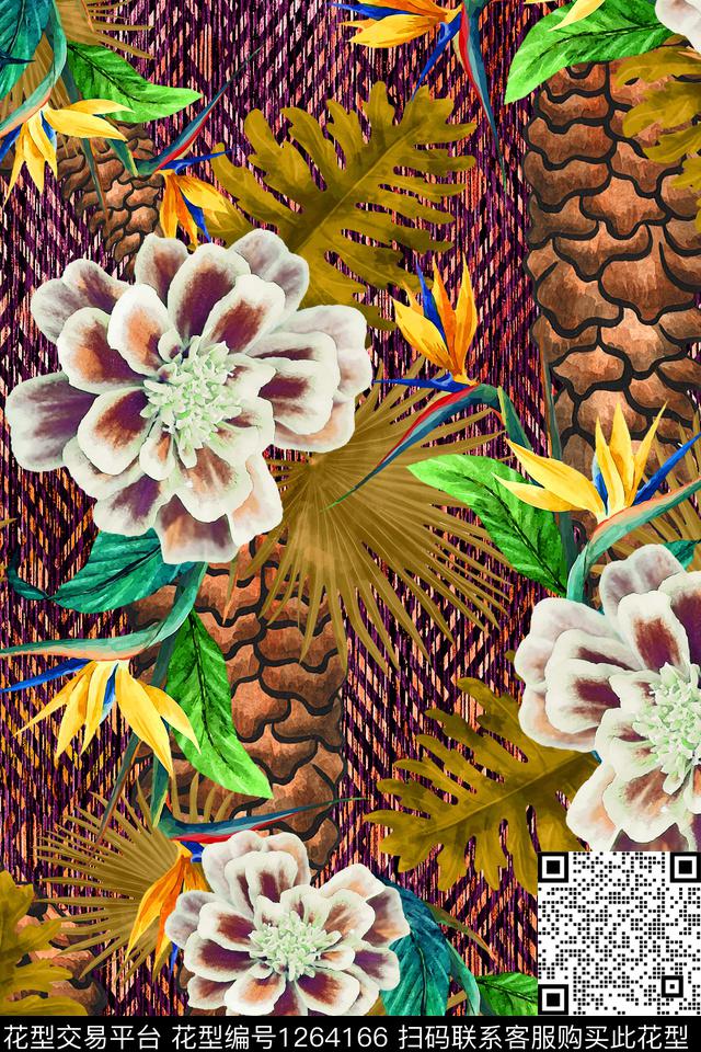 197-1.jpg - 1264166 - 绿植树叶 彩底花卉 花卉 - 数码印花花型 － 女装花型设计 － 瓦栏