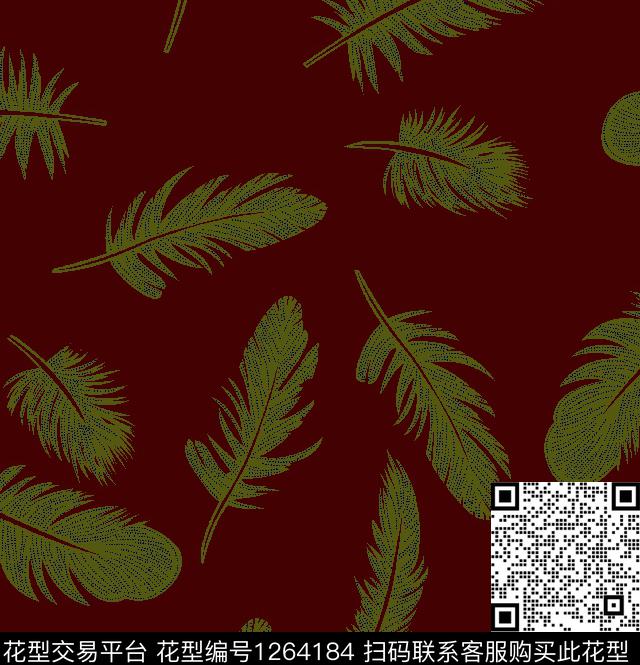 191-1.tif - 1264184 - 抽象 波点 绿植树叶 - 传统印花花型 － 男装花型设计 － 瓦栏