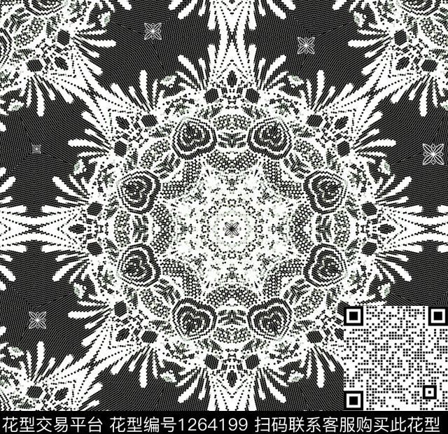 蕾丝黑白色.jpg - 1264199 - 几何 抽象 网布蕾丝 - 数码印花花型 － 女装花型设计 － 瓦栏