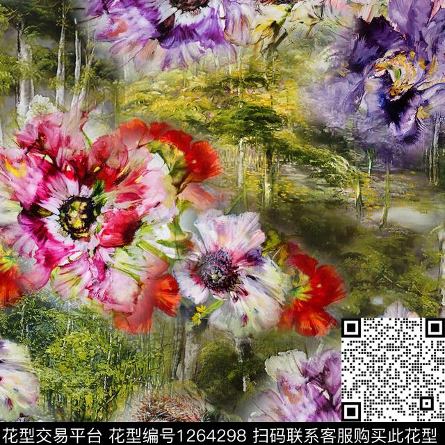 W1907099.jpg - 1264298 - 花卉 大花 数码花型 - 数码印花花型 － 女装花型设计 － 瓦栏