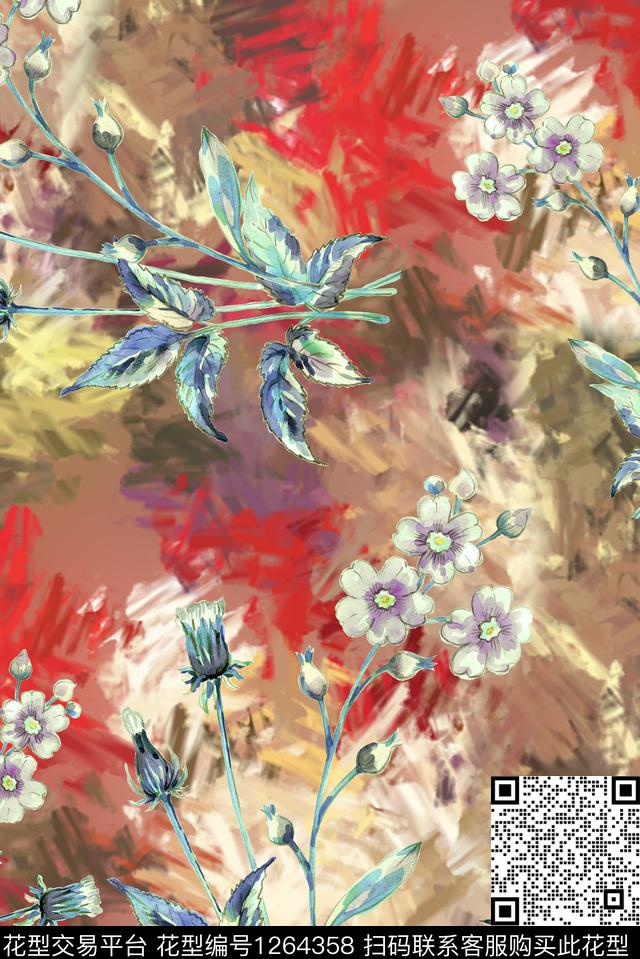 2019010-5.jpg - 1264358 - 文艺 烂花花型 手绘花卉 - 数码印花花型 － 女装花型设计 － 瓦栏