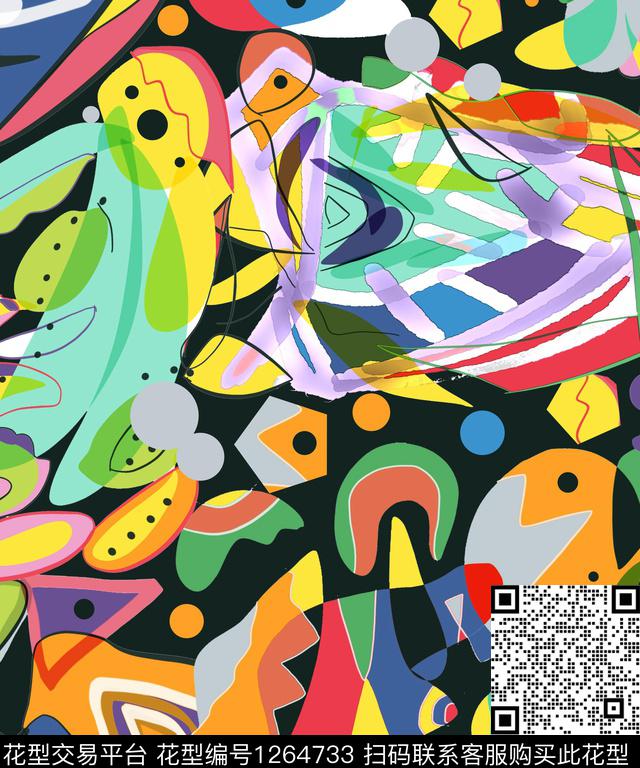 抽象涂鸦3.jpg - 1264733 - 卡通 大牌风 几何 - 数码印花花型 － 女装花型设计 － 瓦栏