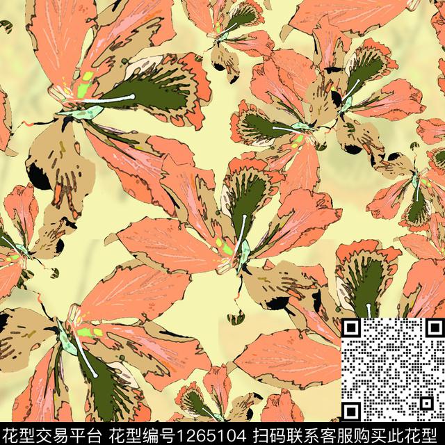 花型2.jpg - 1265104 - 树林 彩底花卉 抽象花卉 - 传统印花花型 － 女装花型设计 － 瓦栏