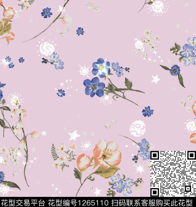 星星水粉花卉油画花型数码印花花型下载（图片编号: 1265110） - 瓦栏（Walan）