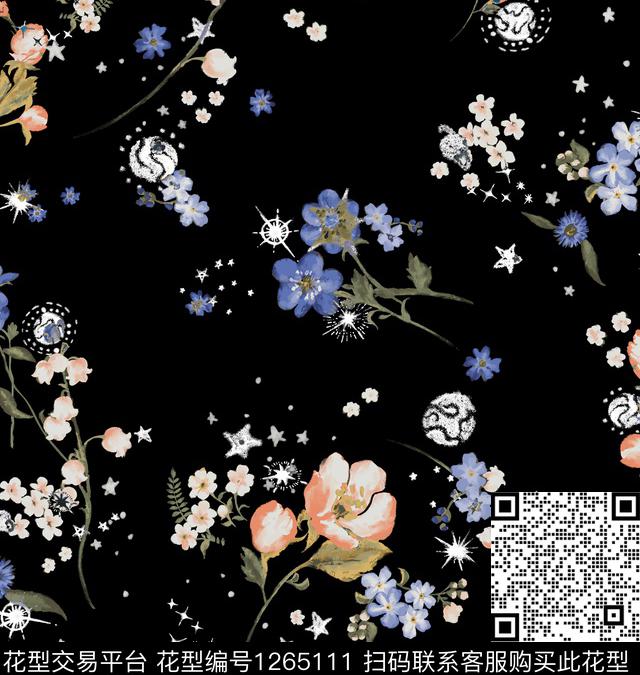 星星水粉花卉油画花型数码印花花型下载（图片编号: 1265111） - 瓦栏（Walan）