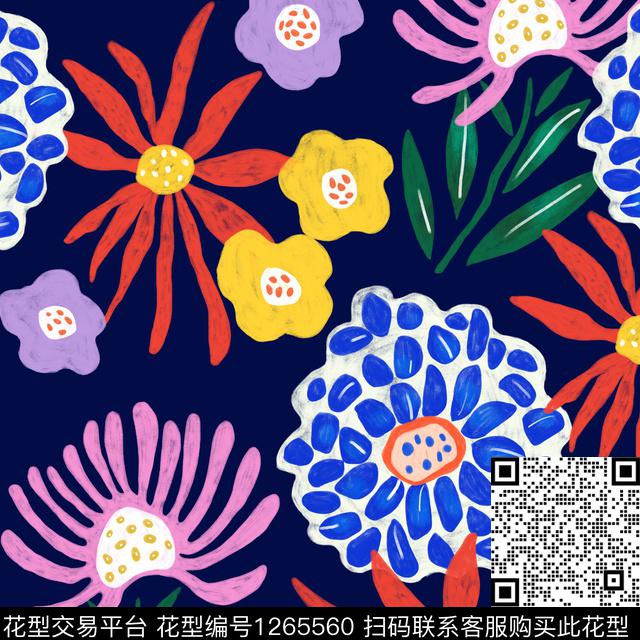 大牌风花卉绿植树叶传统印花花型下载（图片编号: 1265560） - 瓦栏（Walan）