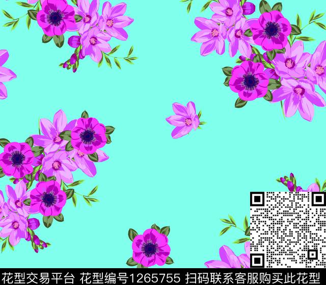 花朵.jpg - 1265755 - 花卉 热带花型 绿植树叶 - 数码印花花型 － 女装花型设计 － 瓦栏