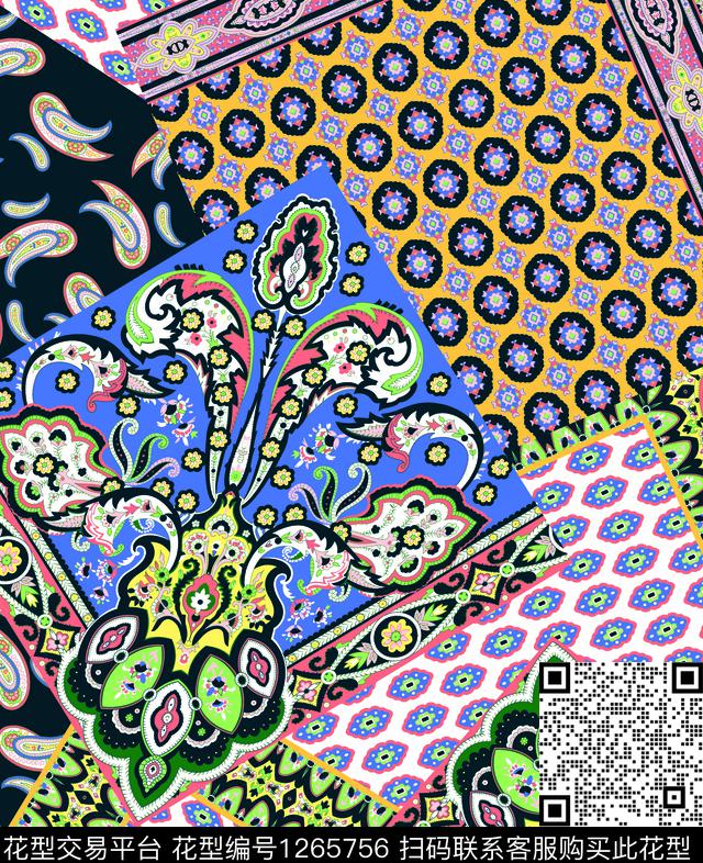 几何腰果.jpg - 1265756 - 几何 抽象 佩斯利 - 数码印花花型 － 女装花型设计 － 瓦栏