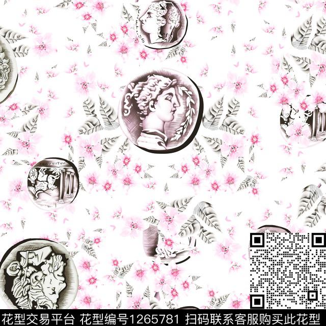 春夏花型钱币人物数码印花花型下载（图片编号: 1265781） - 瓦栏（Walan）