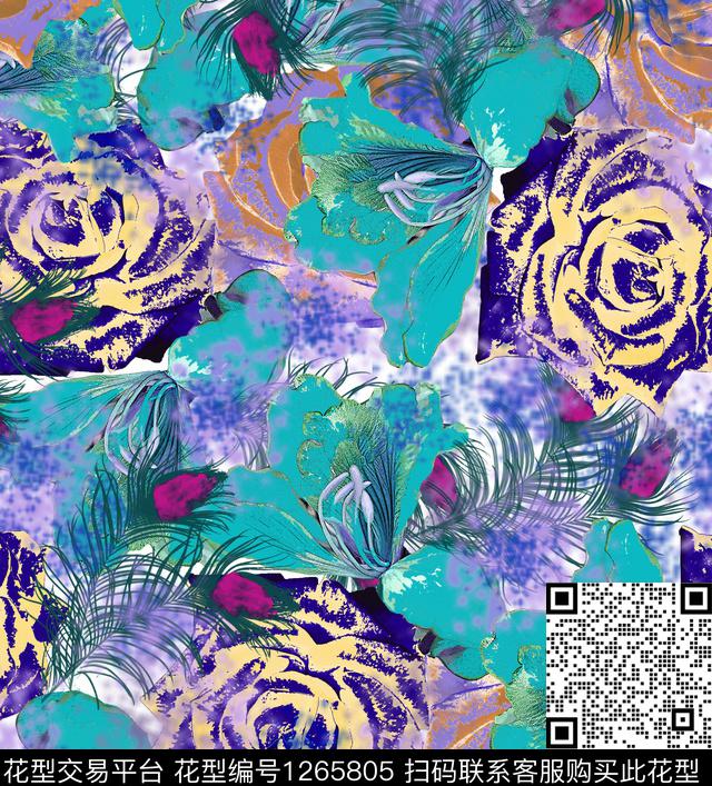 67656.jpg - 1265805 - 炫彩 花卉 抽象 - 数码印花花型 － 女装花型设计 － 瓦栏