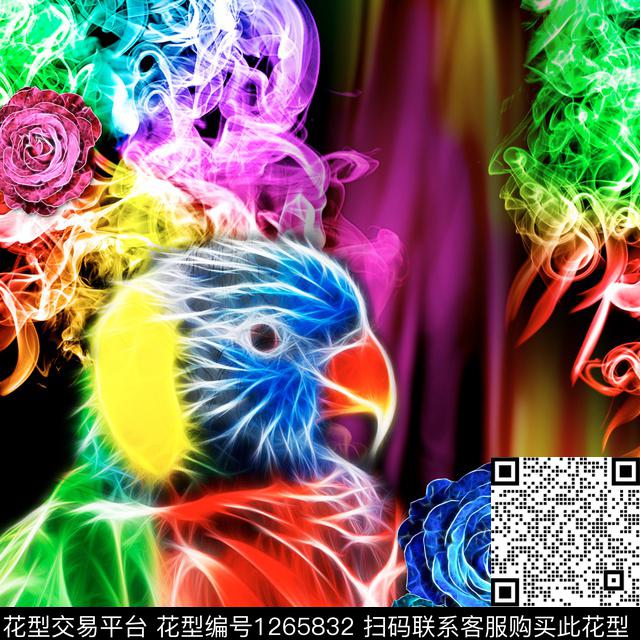 1017-NH.jpg - 1265832 - parrot flowers fractal - 数码印花花型 － 女装花型设计 － 瓦栏