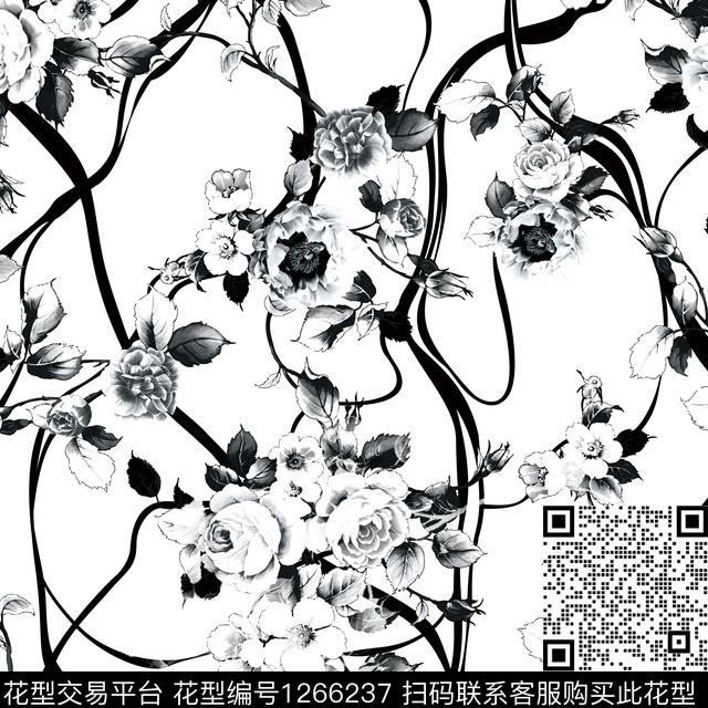 1195.jpg - 1266237 - 真丝 灰色花 雪纺 - 传统印花花型 － 女装花型设计 － 瓦栏