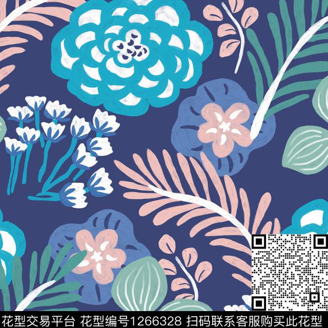 花卉大牌风绿植树叶传统印花花型下载（图片编号: 1266328） - 瓦栏（Walan）