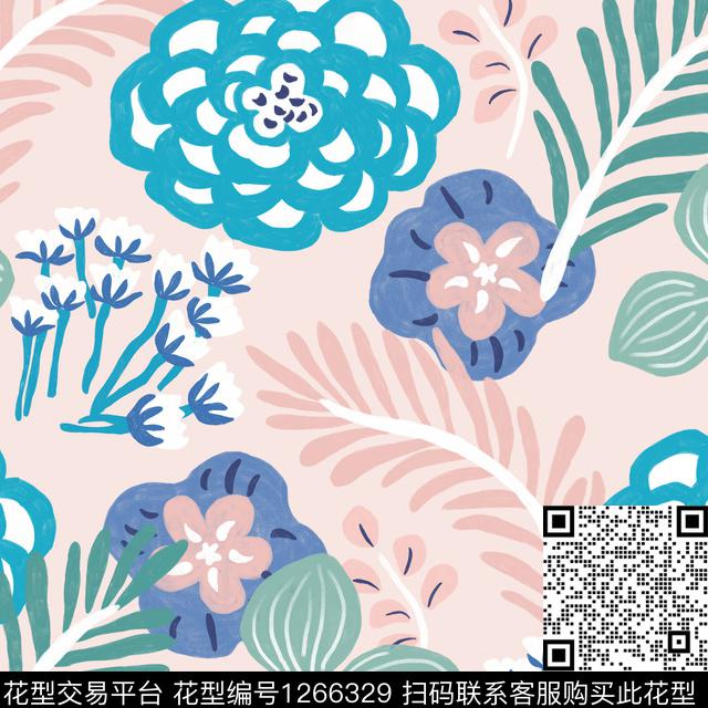 花卉大牌风绿植树叶传统印花花型下载（图片编号: 1266329） - 瓦栏（Walan）