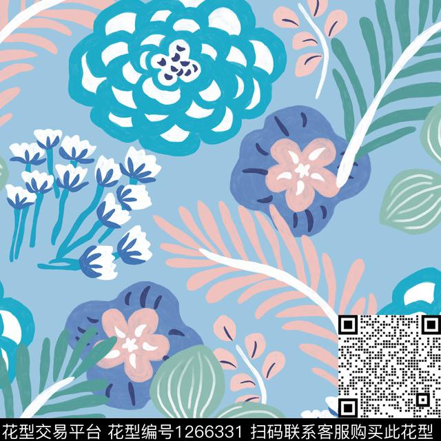 天堂花园6.1(c).jpg - 1266331 - 花卉 大牌风 绿植树叶 - 传统印花花型 － 女装花型设计 － 瓦栏